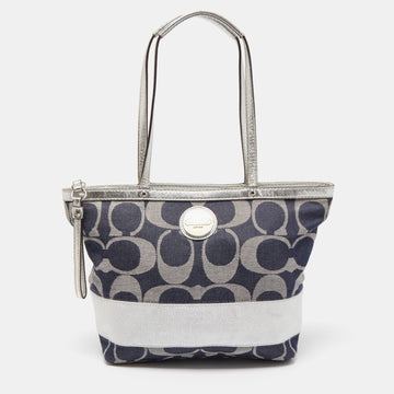 COACH Blue/Silver Denim and Leather Tote