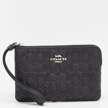 COACH Black Embossed Leather Wristlet Clutch