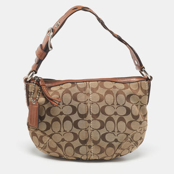 COACH Beige/Brown Signature Canvas and Leather Soho Hobo