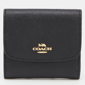 COACH Black Leather Trifold Compact Wallet