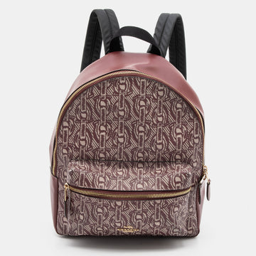 COACH Maroon Signature Coated Canvas and Leather Backpack