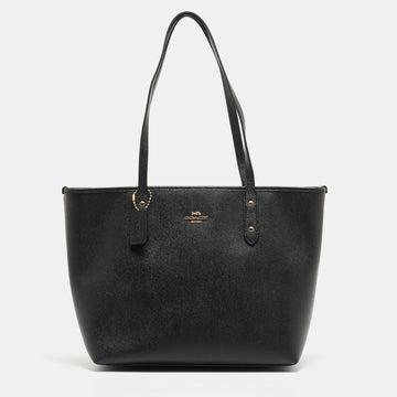 COACH Black Leather City Top Zip Tote