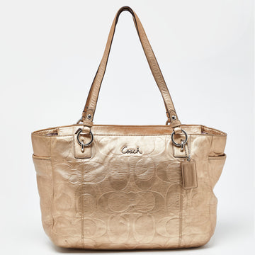 COACH Gold Signature Embossed Leather East West Gallery Tote