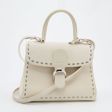 Delvaux White Leather Le Brillant Metal Stitch MM Top Handle Bag