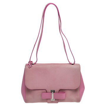 Devlaux Pink Leather Flap Shoulder Bag