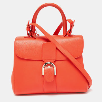 DELVAUX Orange Leather Brillant MM Top Handle Bag