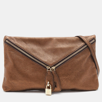 D&G Metallic Brown Leather Lock Envelope Zip Shoulder Bag