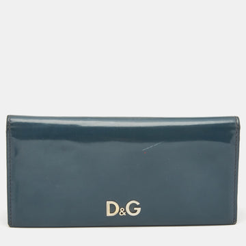 D&G Blue Patent Leather Logo Flap Continental Wallet