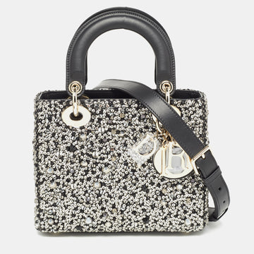 DIOR Black Leather Sequins and Crystal Embellished Small Lady  Tote