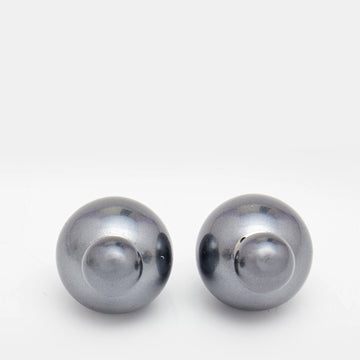 DIOR Tribales Grey Faux Pearl Silver Tone Stud Earrings