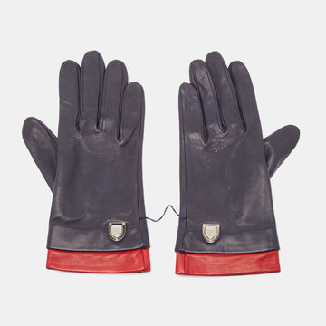 DIOR Navy Blue/Red Leather Gloves Size 7