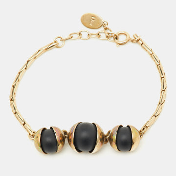 DIOR Tribale Black Beads Gold Tone Bracelet