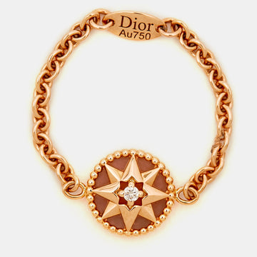 DIOR Rose Des Vents Pink Opal Diamond 18k Rose Gold Chain Link Ring Size 53