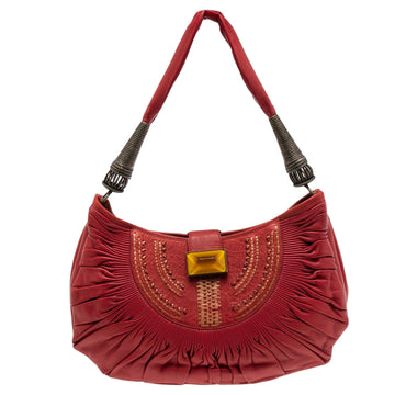 DIOR Red Pleated Leather Plisse Hobo