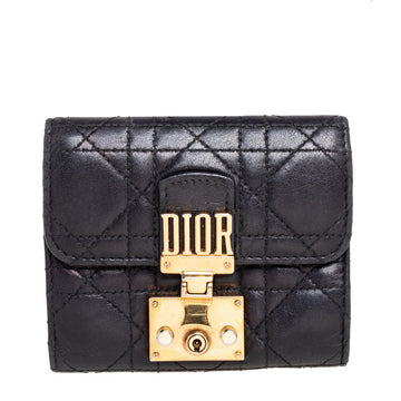 DIOR Black Cannage Leather Addict Compact Wallet