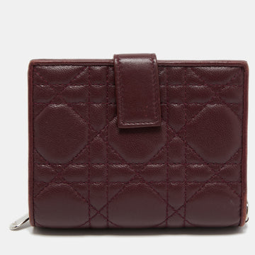 DIOR Burgundy Cannage Leather Lady  Compact French Wallet
