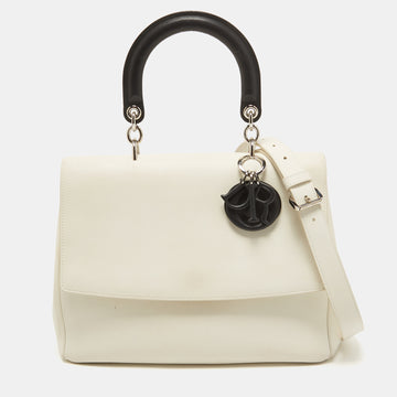 DIOR White/Black Leather Large Be  Flap Top Handle Bag