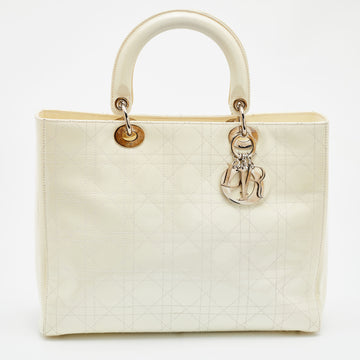 DIOR White Cannage Patent Leather Large Lady  Tote
