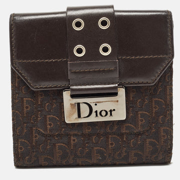 DIOR Dark Brown Oblique Canvas and Leather Street Chic Compact Wallet