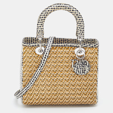 DIOR Beige/Monochrome Woven Straw and Watersnake Medium Lady  Tote
