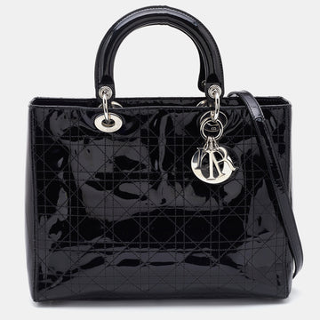 DIOR Black Cannage Patent Leather Large Lady  Tote