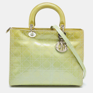 DIOR Lime Green Cannage Patent Leather Large Lady  Tote
