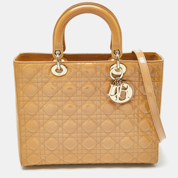 DIOR Beige Cannage Patent Leather Large Lady  Tote