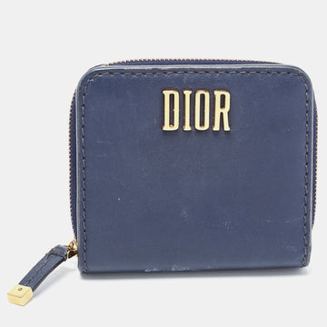 DIOR Navy Blue Leather  D Fence Zip Wallet