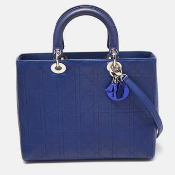 DIOR Blue Cannage Embossed Leather Large Lady  Tote