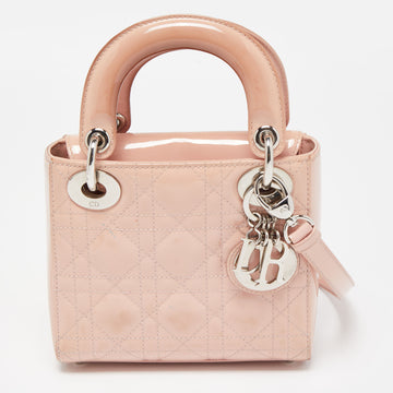 DIOR Beige Cannage Patent Leather Mini Lady  Tote