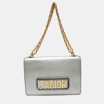 DIOR Silver Leather J’a Flap Shoulder Bag