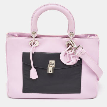 DIOR Lilac/Black Leather Large Lady  Pocket Tote