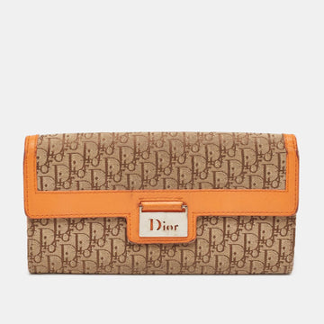 DIOR Orange/Beige risimo Canvas and Leather Street Chic Continental Wallet