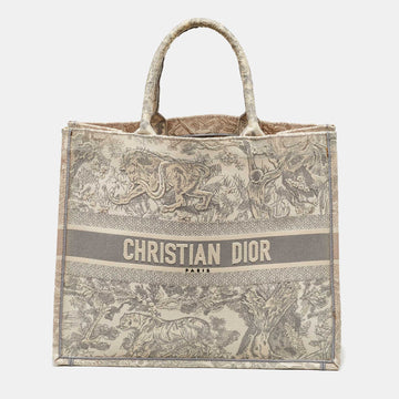 DIOR Grey Embroidered Canvas Large Toile de Jouy Book Tote