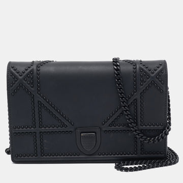 DIOR Matte Black Leather Studded ama Wallet on Chain