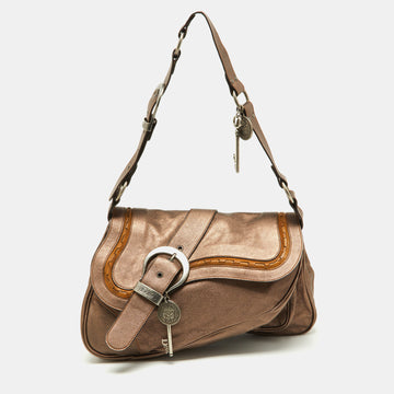DIOR Copper Leather Large Gaucho Double Saddle Shoulder Bag