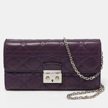 DIOR Purple Cannage Leather Miss  Promenade Wallet on Chain