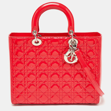 DIOR Red Cannage Patent Leather Large Lady  Tote