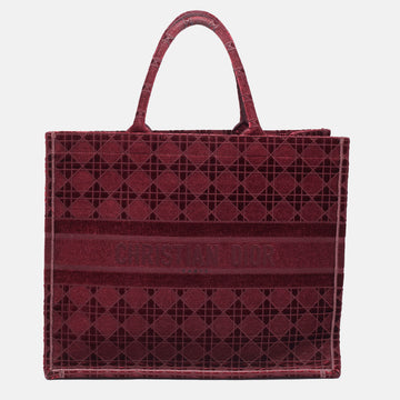DIOR Burgundy Cannage Embroidered Canvas Large Book Tote