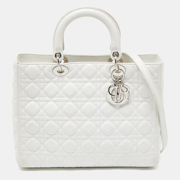 DIOR White Cannage Leather Large Lady  Tote