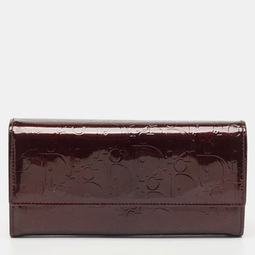 DIOR Burgundy Oblique Embossed Patent Leather Continental Wallet