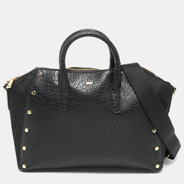 DKNY Black Signature Canvas and Leather Ewen Studded Satchel