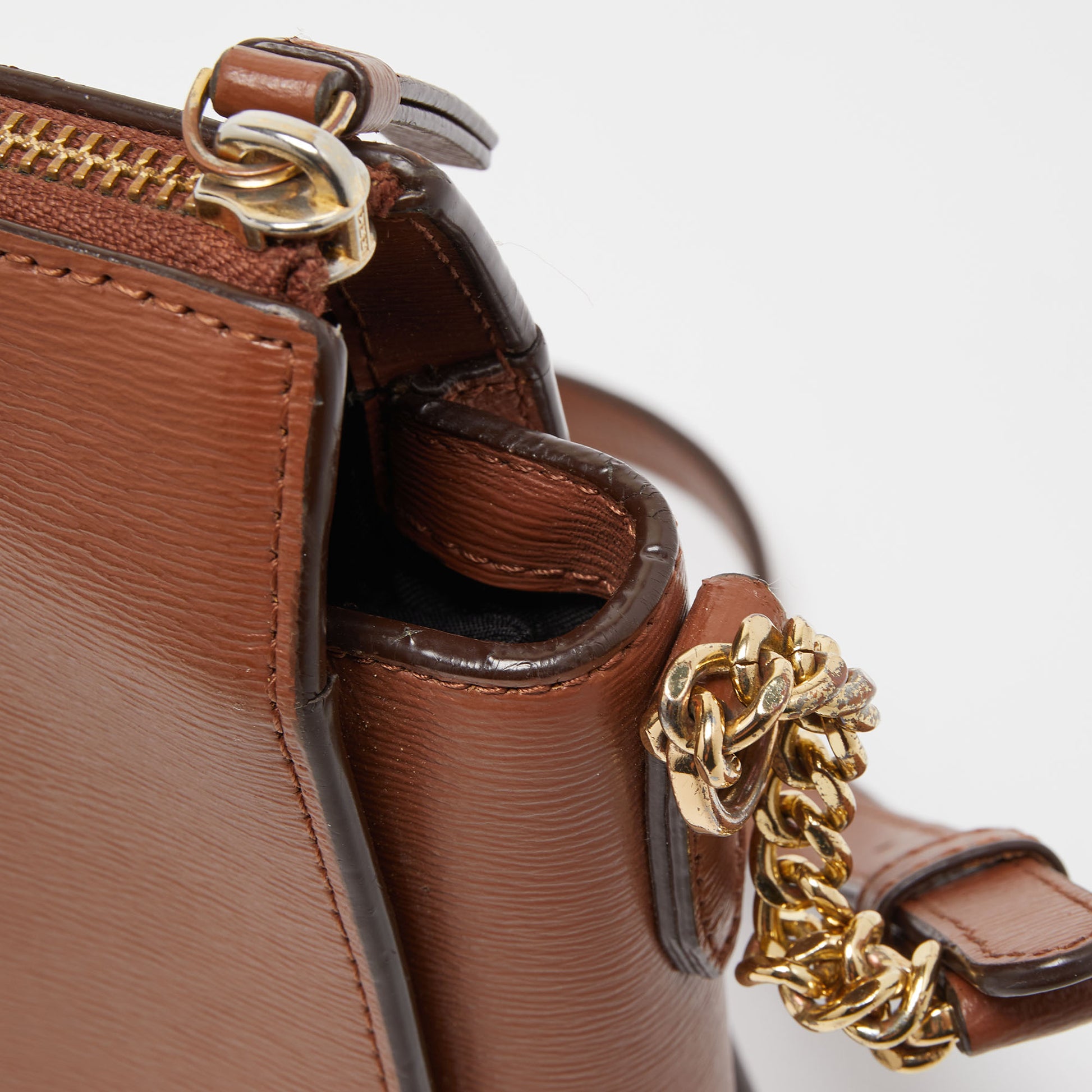 Dkny Brown Leather Ava Zip Crossbody Bag
