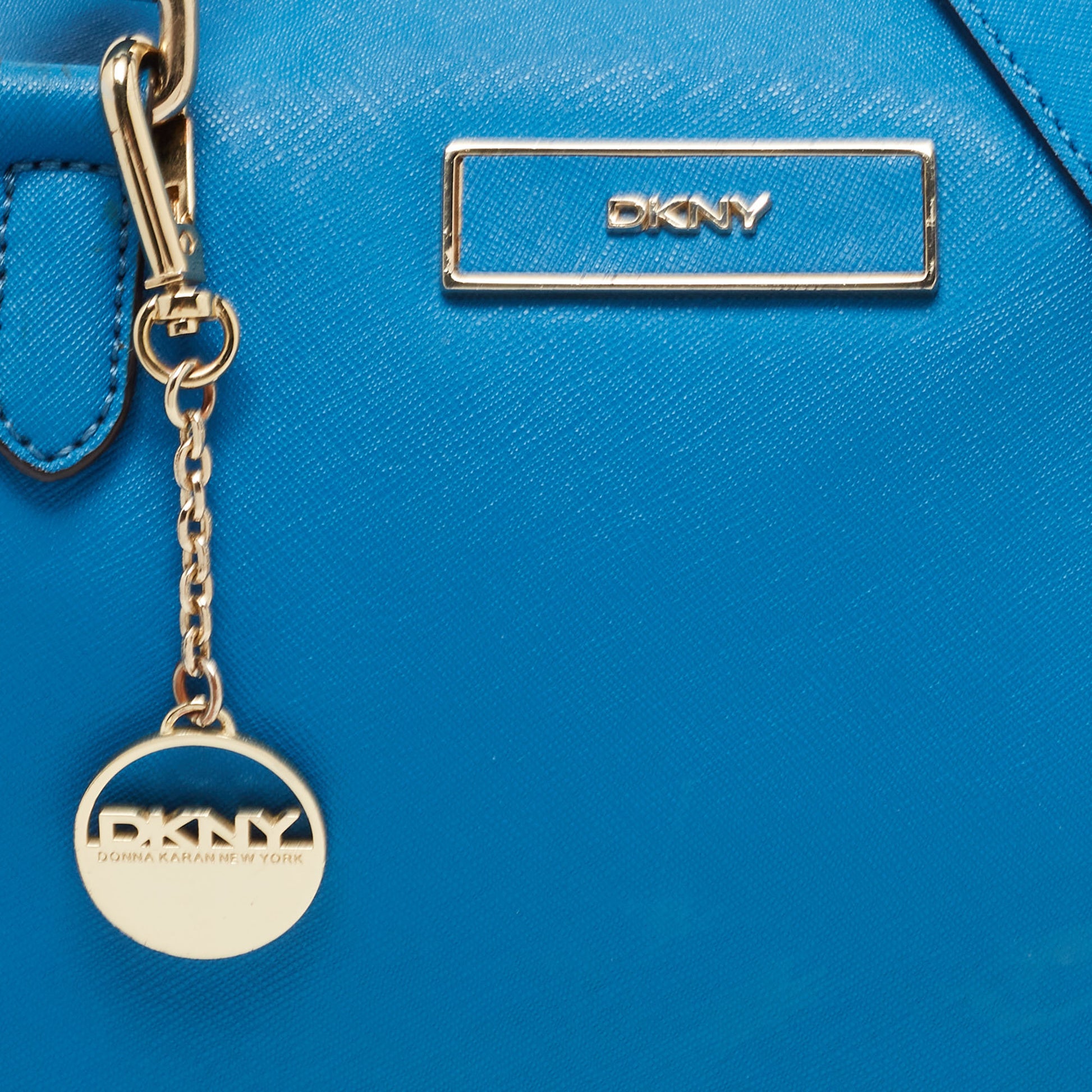 DKNY Blue Saffiano Leather Logo Boston Bag