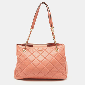 DKNY Rose Pink Quilted Leather Chain Tote