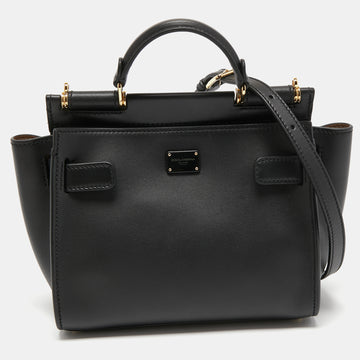 Dolce & Gabbana Black Leather Sicily 62 Top Handle Bag