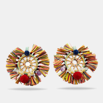 Dolce & Gabbana Multicolor Pom Pom & Tassel Oversized Clip On Earrings