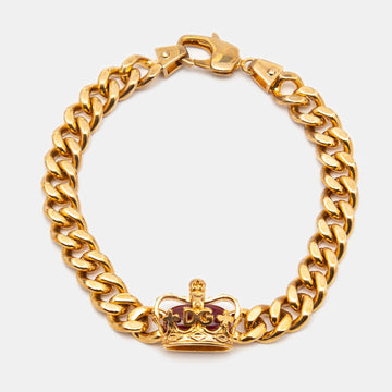 Dolce & Gabbana Gold Crown Charm Chain Bracelet