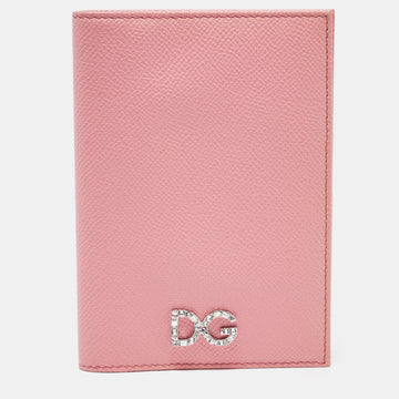 DOLCE & GABBANA Pink Leather Crystal Logo Passport Holder