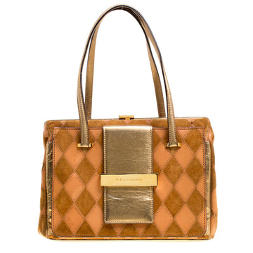Dolce & Gabbana Peach/Gold Quilted Stitch Leather and Suede Frame Bag